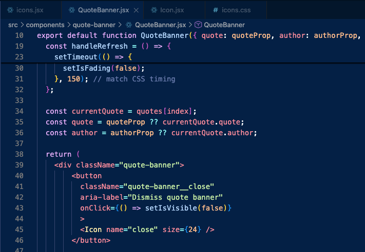 React quote banner component