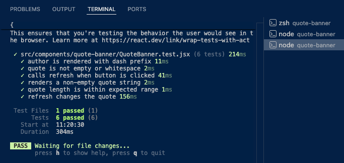 React quote banner component unit and accessibility testing